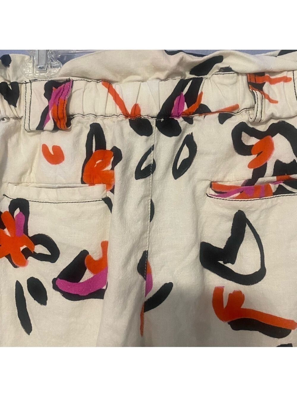 Tanya Taylor High Waist Floral Linen Shorts Orange Pink Black Women’s Size 8 - Picture 9 of 13